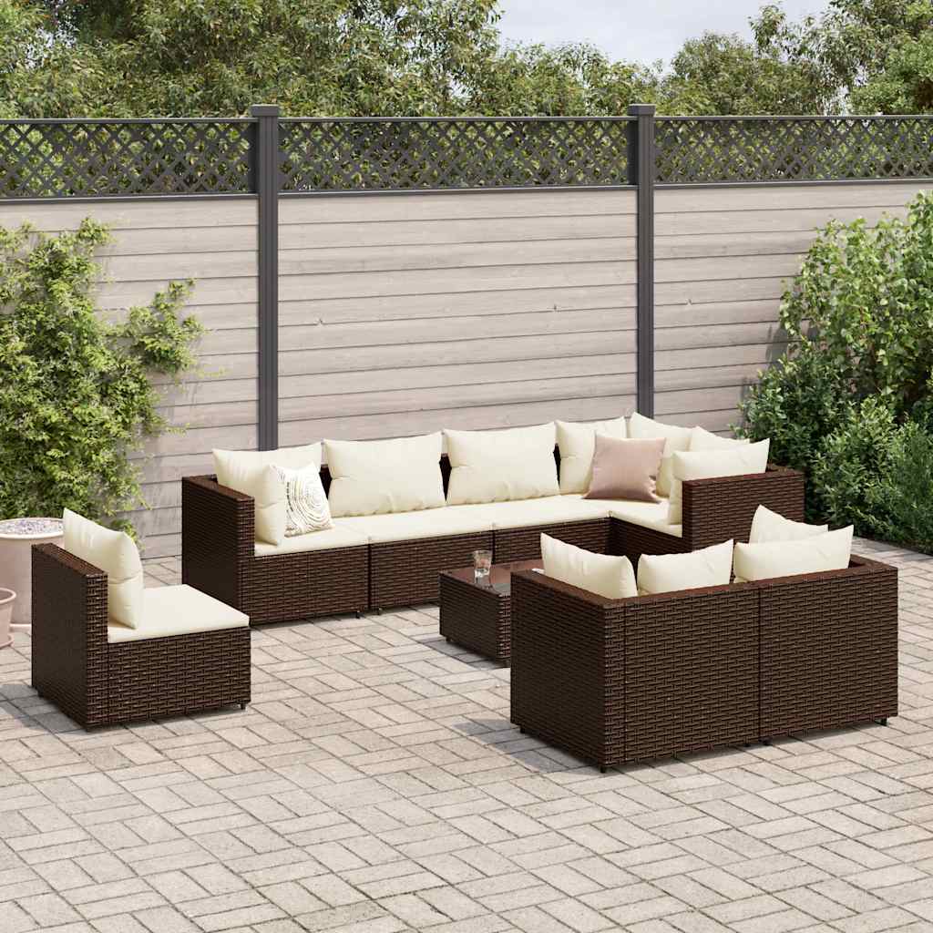 9-delige Loungeset met kussens poly rattan bruin is nu te koop bij PeponiXL, paradijselijk wonen!