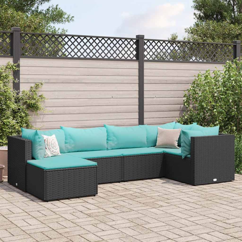 6-delige Loungeset met kussens poly rattan zwart is nu te koop bij PeponiXL, paradijselijk wonen!