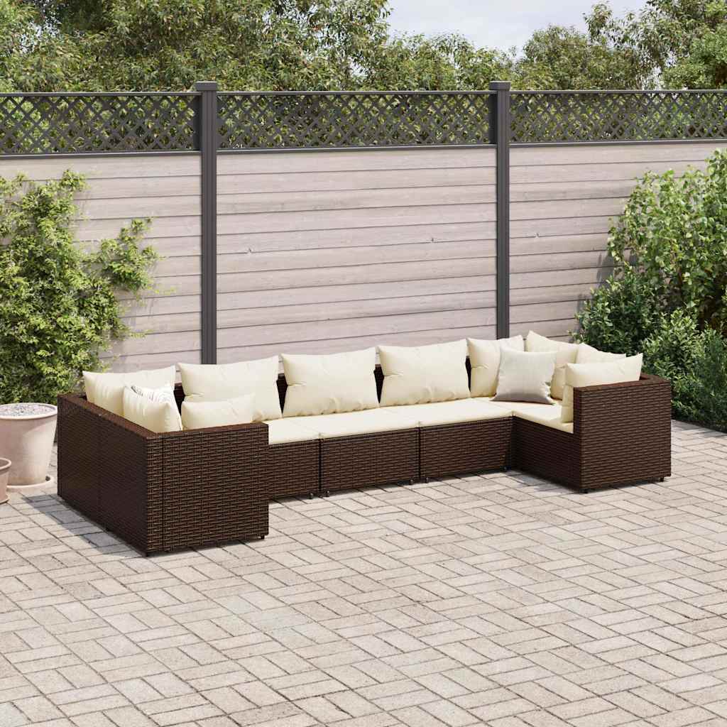 7-delige Loungeset met kussens poly rattan bruin is nu te koop bij PeponiXL, paradijselijk wonen!