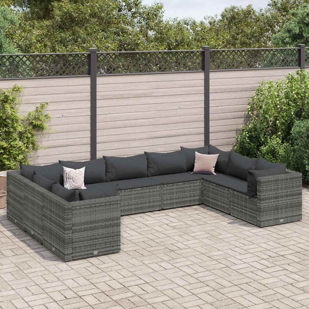 9-delige Loungeset met kussens poly rattan grijs is nu te koop bij PeponiXL, paradijselijk wonen!