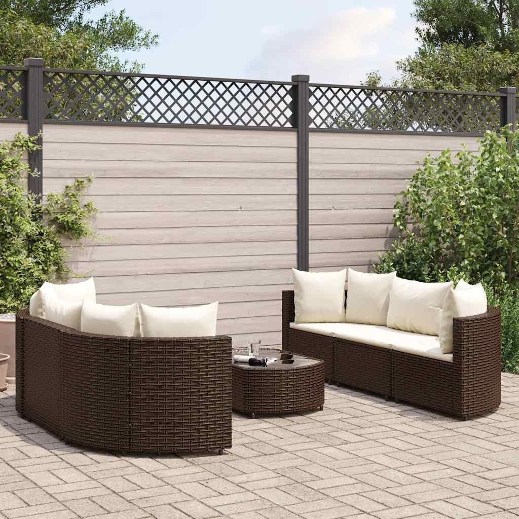 7-delige Loungeset met kussens poly rattan bruin is nu te koop bij PeponiXL, paradijselijk wonen!