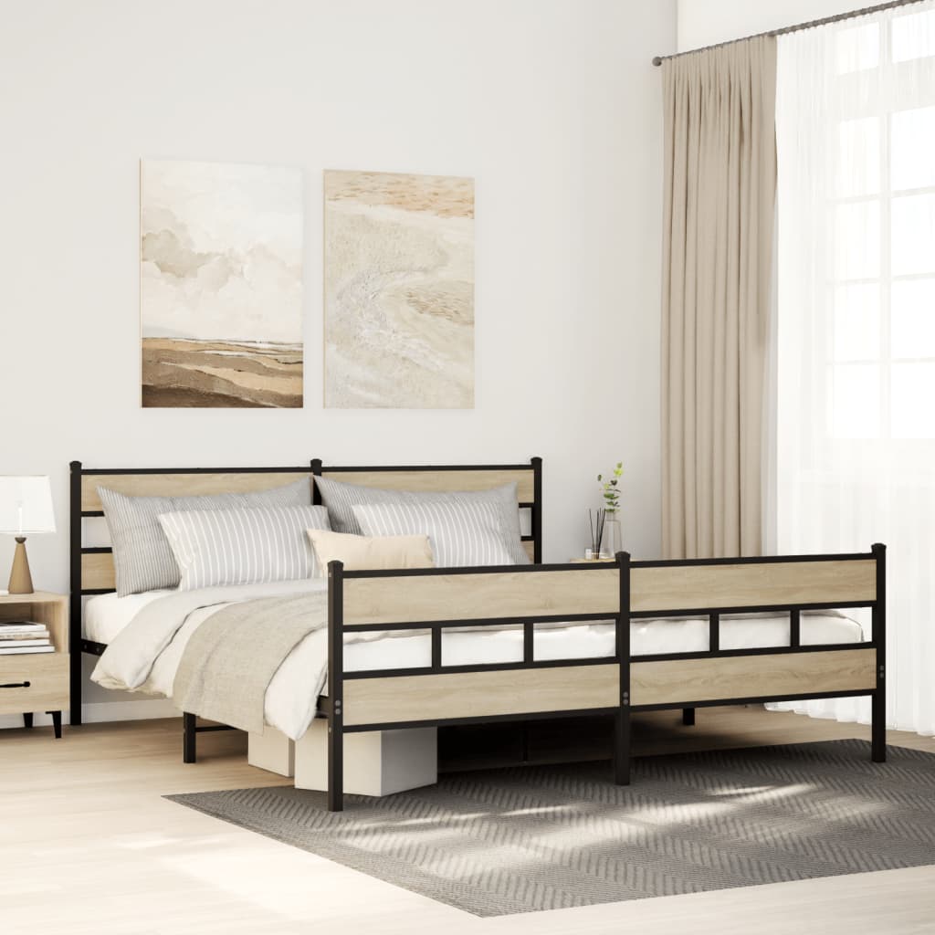 Bedframe zonder matras metaal sonoma eikenkleurig 193x203 cm is nu te koop bij PeponiXL, paradijselijk wonen!