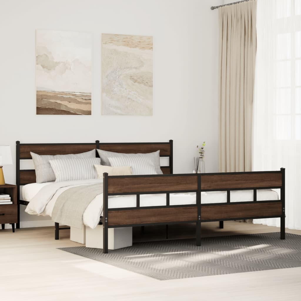 Bedframe zonder matras metaal bruin eikenkleur 180x200 cm is nu te koop bij PeponiXL, paradijselijk wonen!