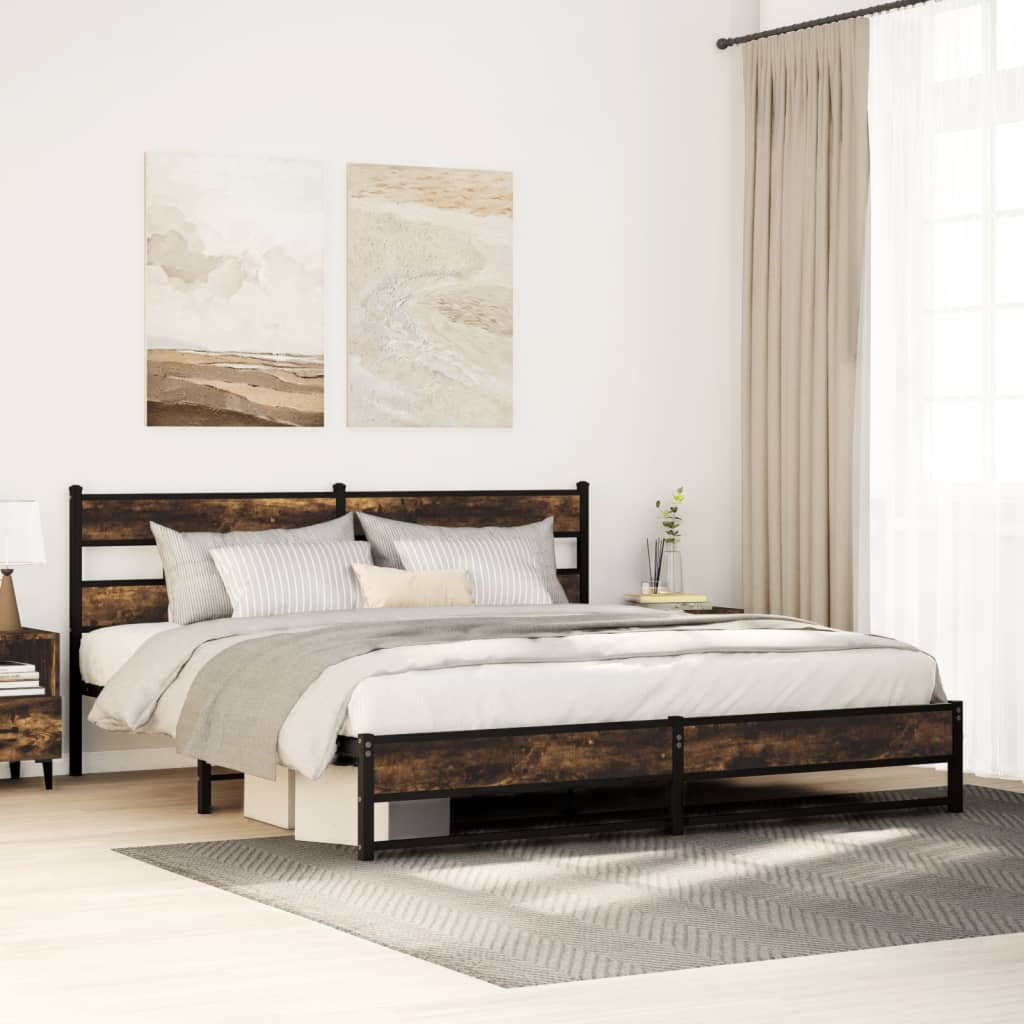 Bedframe zonder matras metaal gerookt eikenkleurig 183x213 cm is nu te koop bij PeponiXL, paradijselijk wonen!