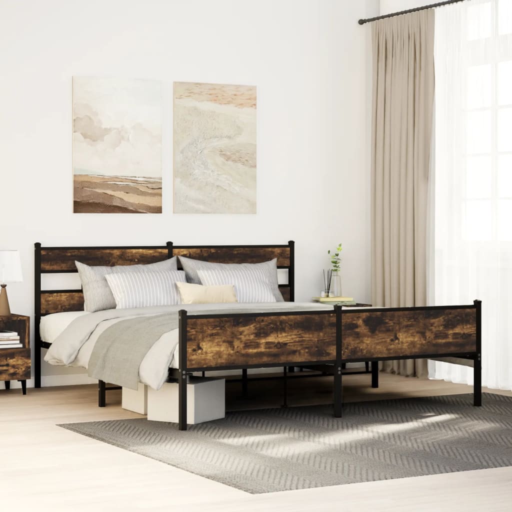 Bedframe zonder matras metaal gerookt eikenkleurig 183x213 cm is nu te koop bij PeponiXL, paradijselijk wonen!
