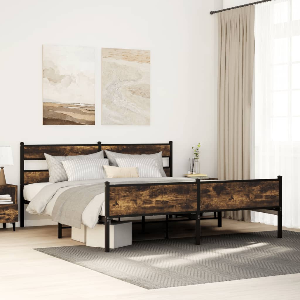 Bedframe zonder matras metaal gerookt eikenkleurig 193x203 cm is nu te koop bij PeponiXL, paradijselijk wonen!