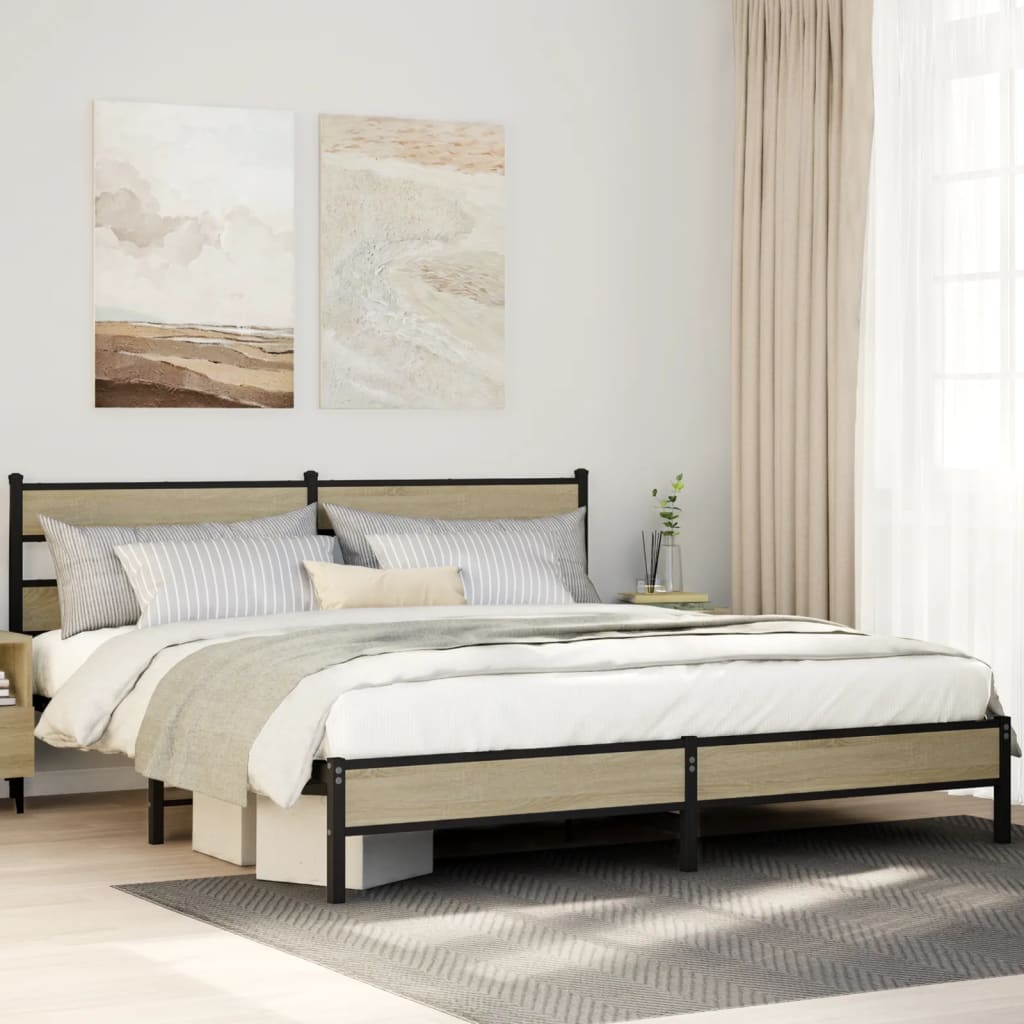 Bedframe zonder matras metaal sonoma eikenkleurig 183x213 cm is nu te koop bij PeponiXL, paradijselijk wonen!