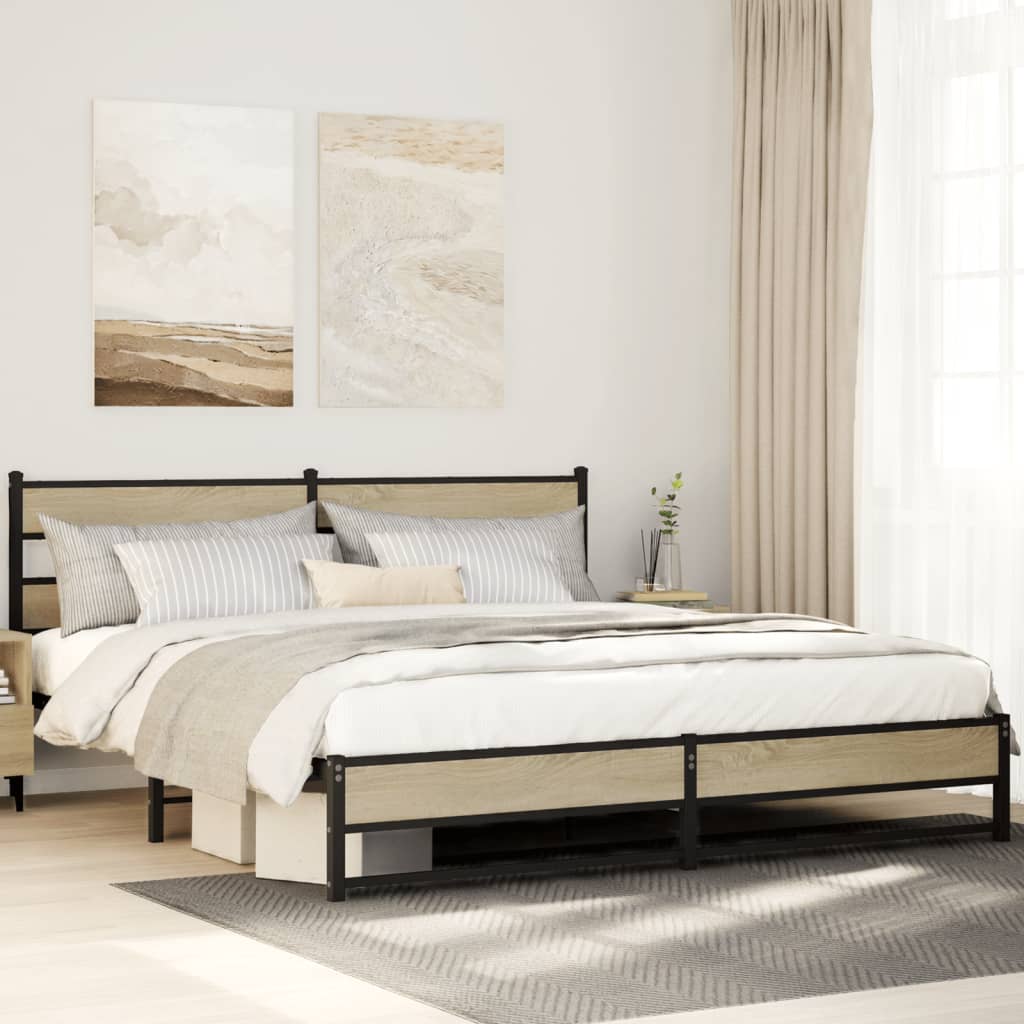Bedframe zonder matras metaal sonoma eikenkleurig 183x213 cm is nu te koop bij PeponiXL, paradijselijk wonen!