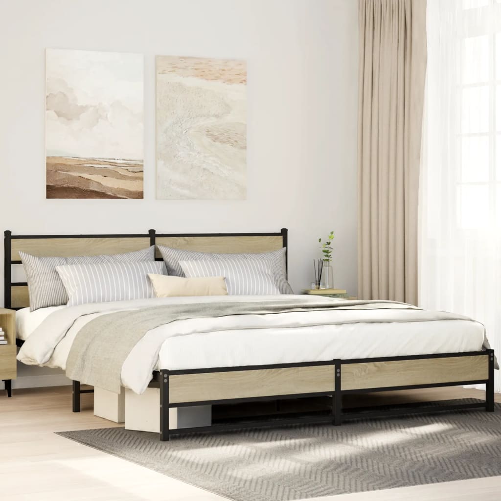 Bedframe zonder matras metaal sonoma eikenkleurig 193x203 cm is nu te koop bij PeponiXL, paradijselijk wonen!