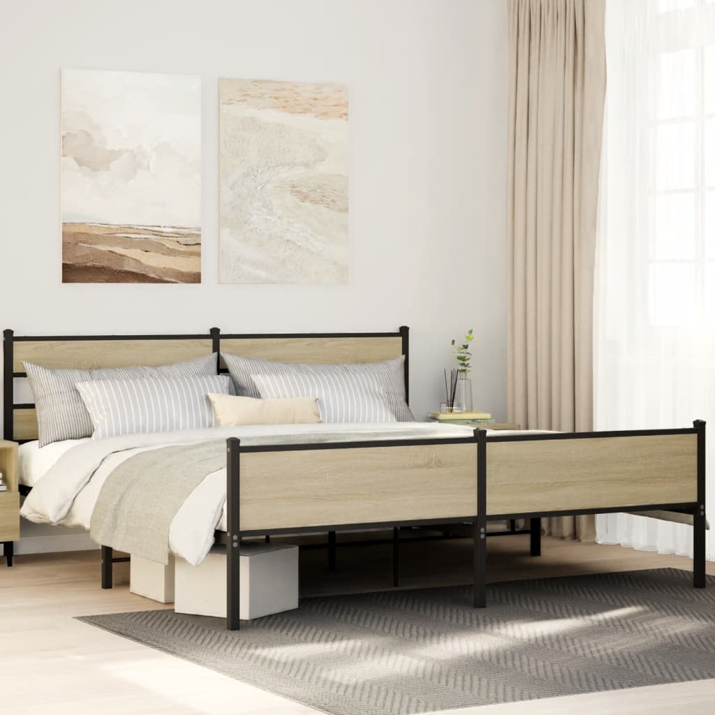 Bedframe zonder matras metaal sonoma eikenkleurig 180x200 cm is nu te koop bij PeponiXL, paradijselijk wonen!