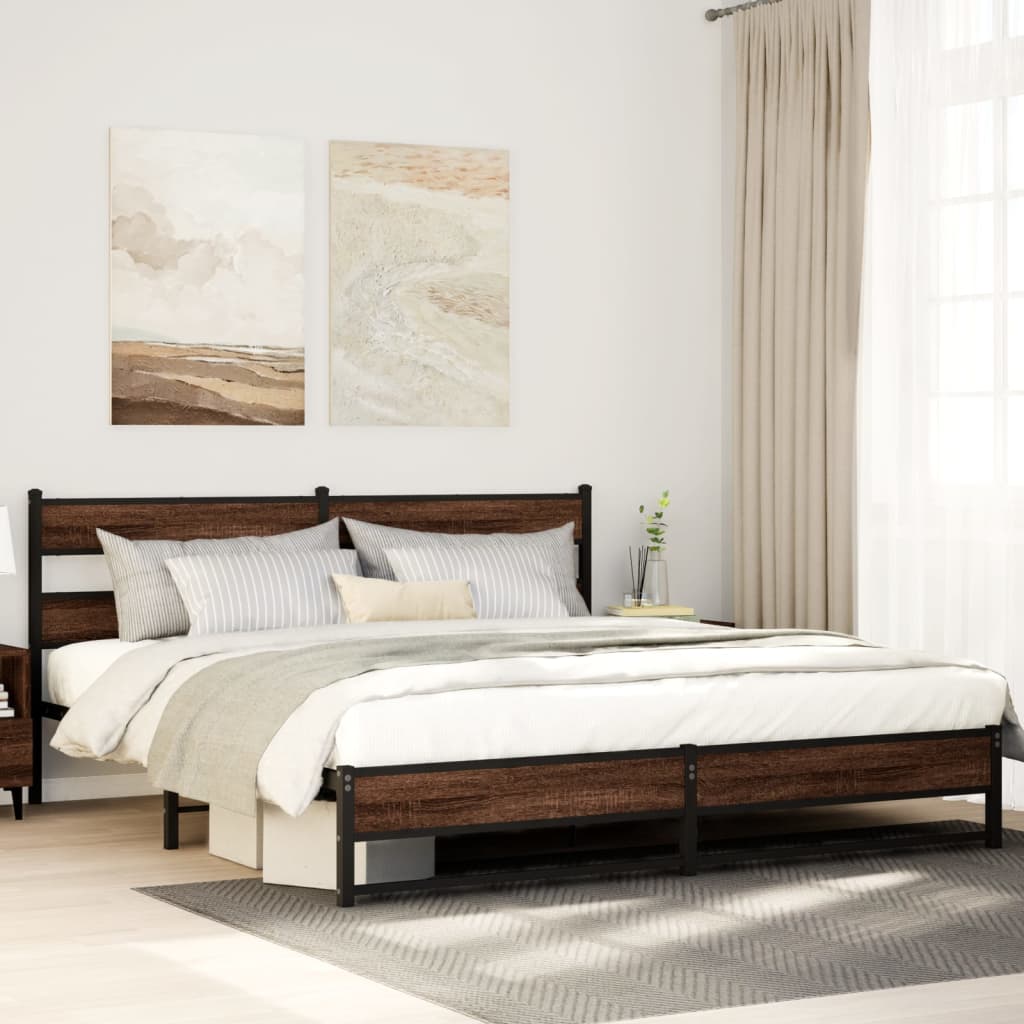 Bedframe zonder matras metaal bruin eikenkleur 193x203 cm is nu te koop bij PeponiXL, paradijselijk wonen!
