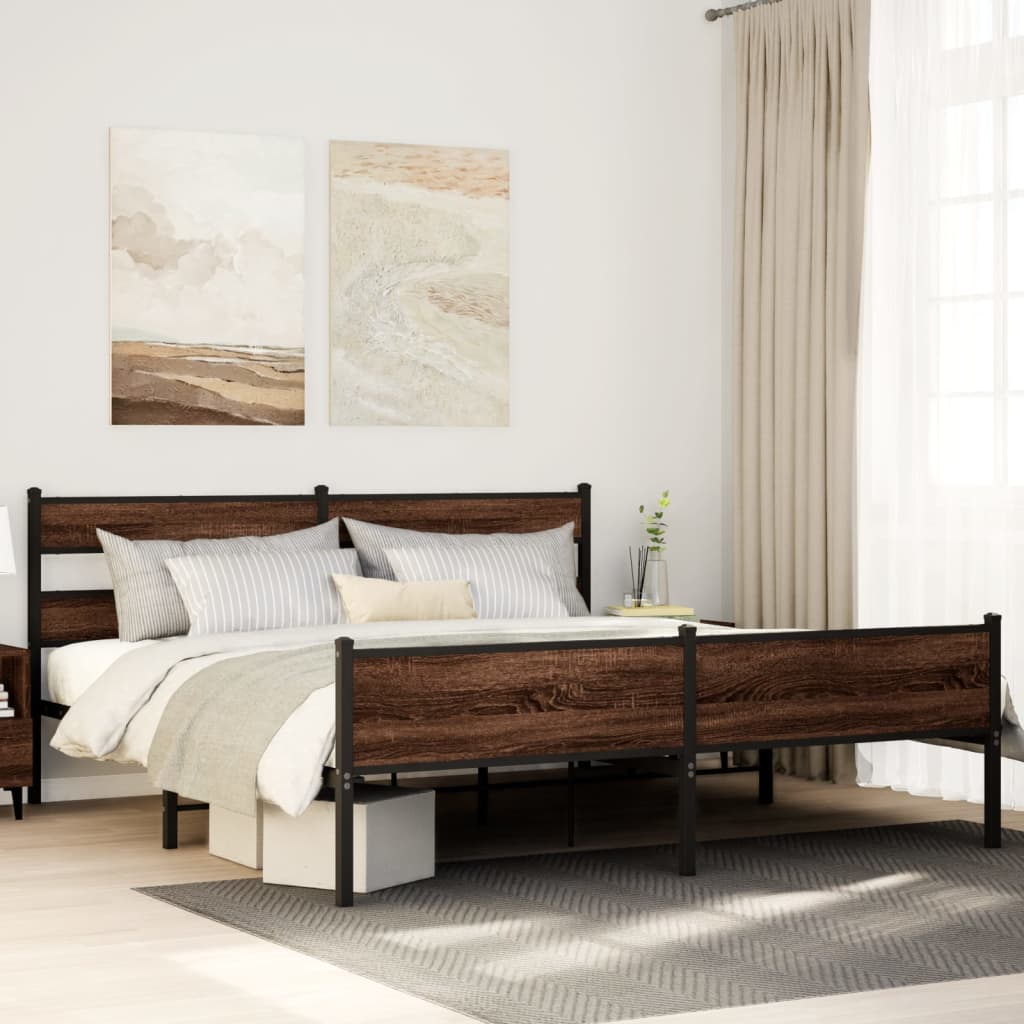 Bedframe zonder matras metaal bruin eikenkleur 183x213 cm is nu te koop bij PeponiXL, paradijselijk wonen!