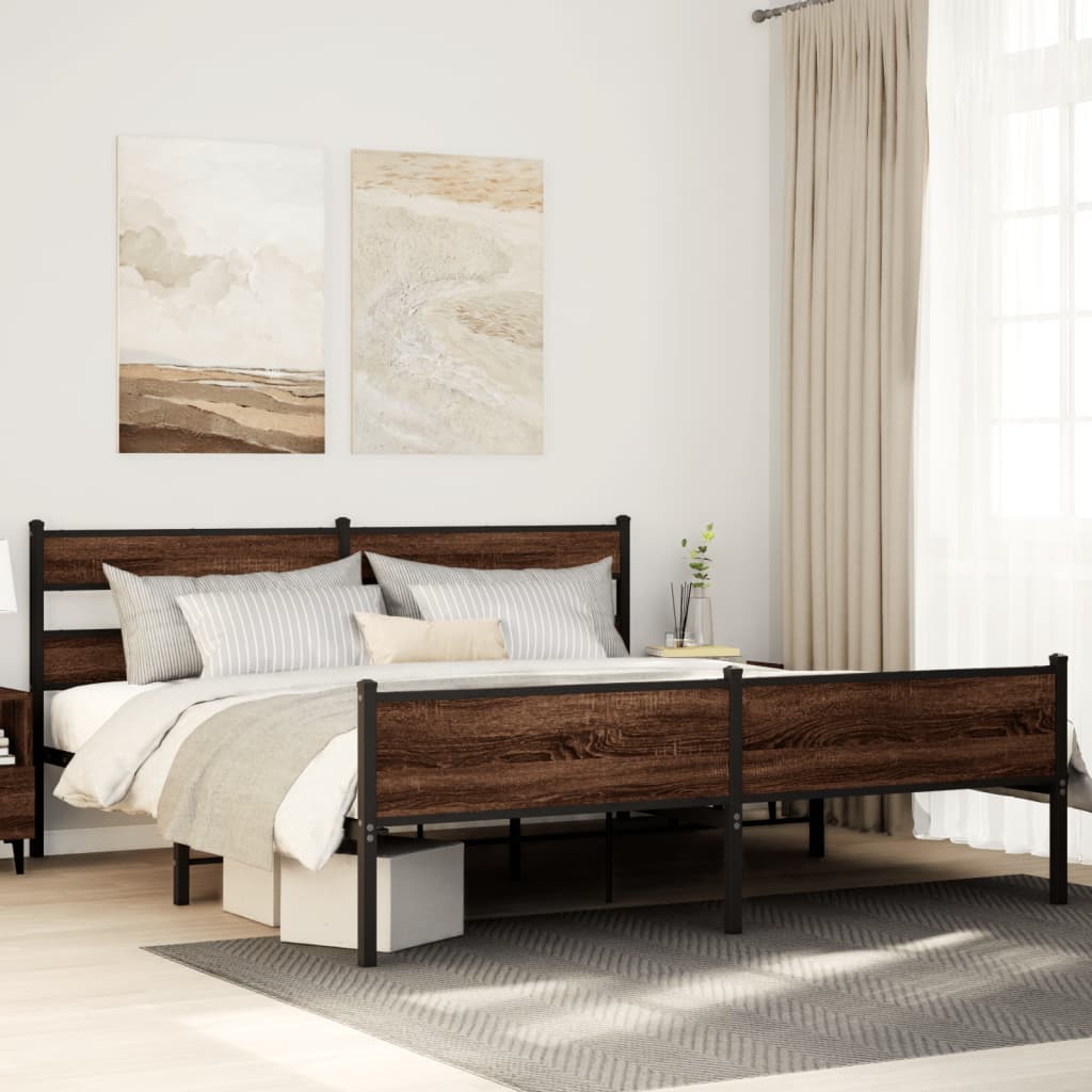 Bedframe zonder matras metaal bruin eikenkleur 193x203 cm is nu te koop bij PeponiXL, paradijselijk wonen!