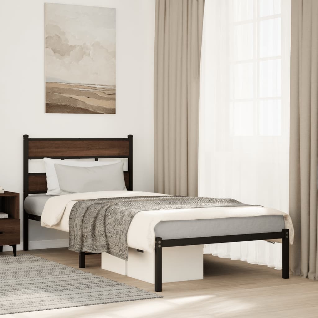 Bedframe met hoofdbord zonder matras bruin eikenkleur 90x200 cm is nu te koop bij PeponiXL, paradijselijk wonen!