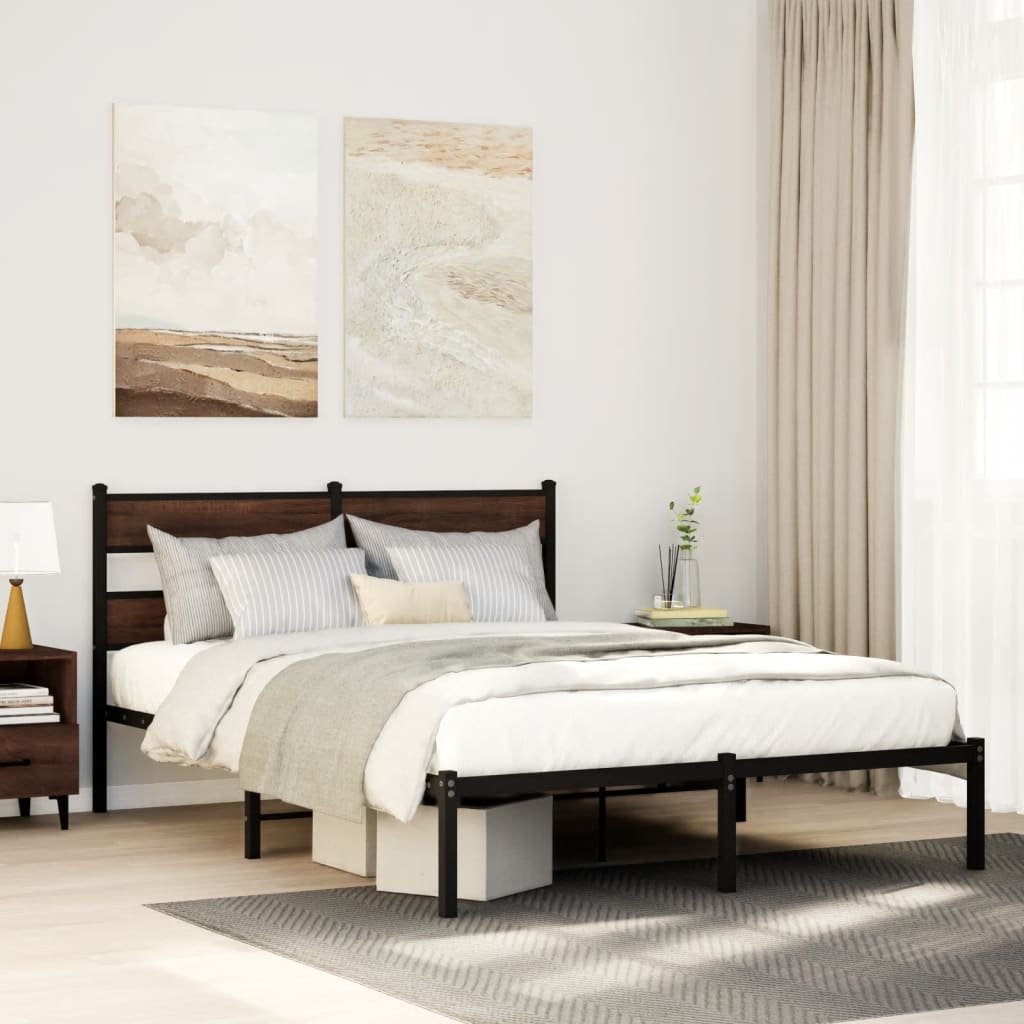 Bedframe met hoofdbord zonder matras bruin eiken 140x190 cm is nu te koop bij PeponiXL, paradijselijk wonen!
