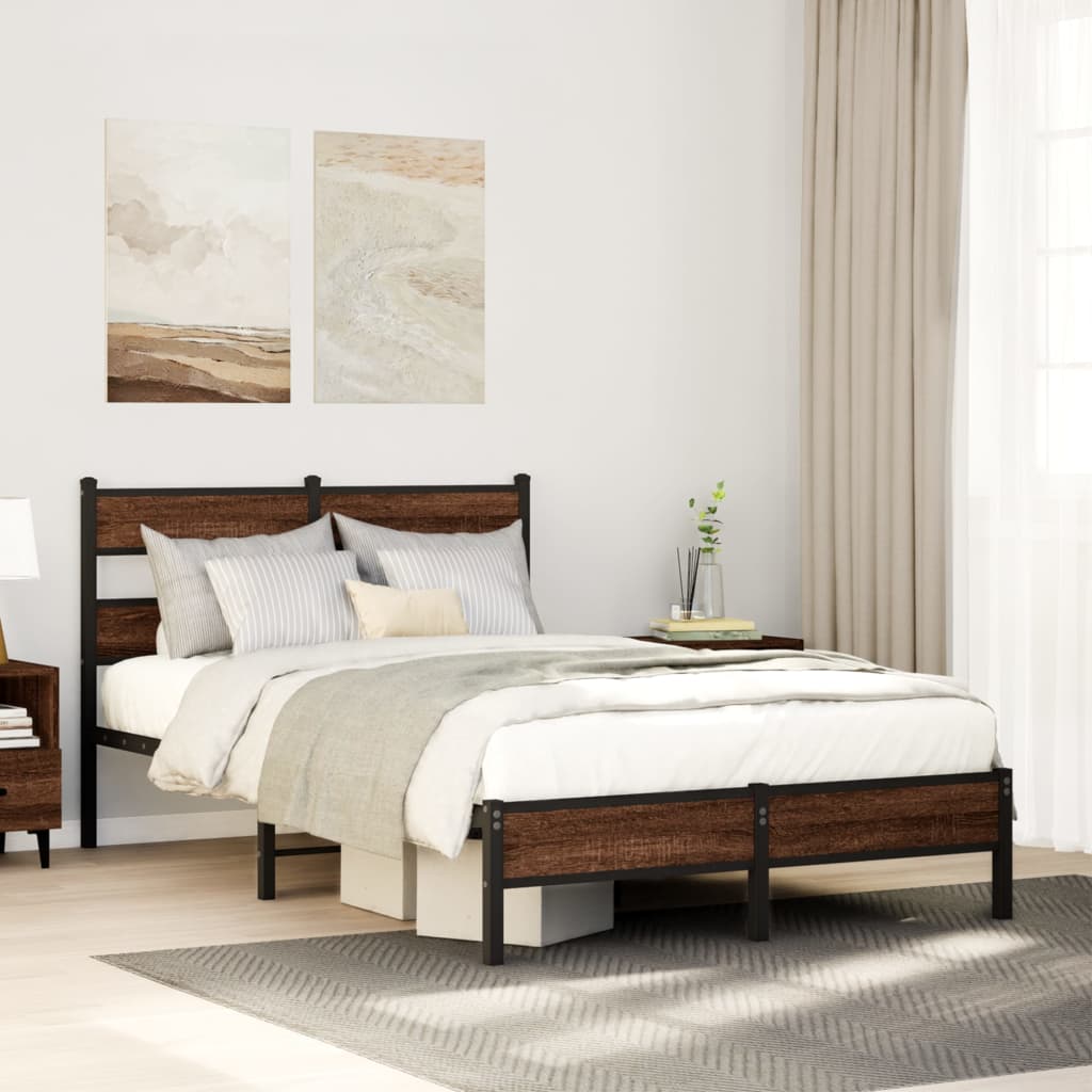 Bedframe zonder matras bewerkt hout bruin eikenkleur 120x190 cm is nu te koop bij PeponiXL, paradijselijk wonen!