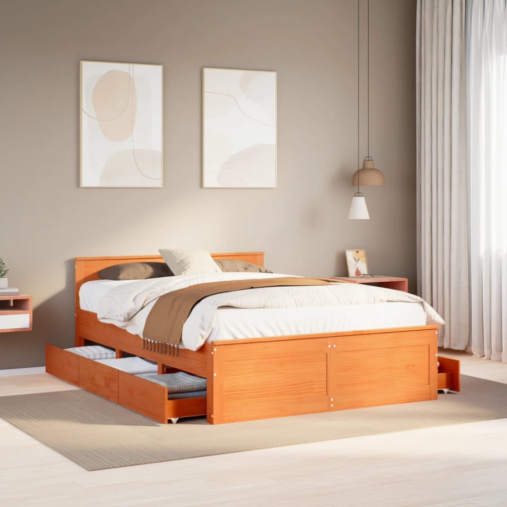 Bedframe zonder matras met hoofdbord hout wasbruin 140x190 cm is nu te koop bij PeponiXL, paradijselijk wonen!