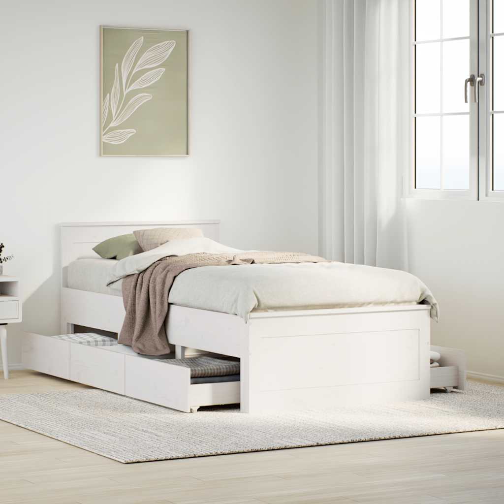 Bedframe met hoofdbord zonder matras grenenhout wit 90x190 cm is nu te koop bij PeponiXL, paradijselijk wonen!