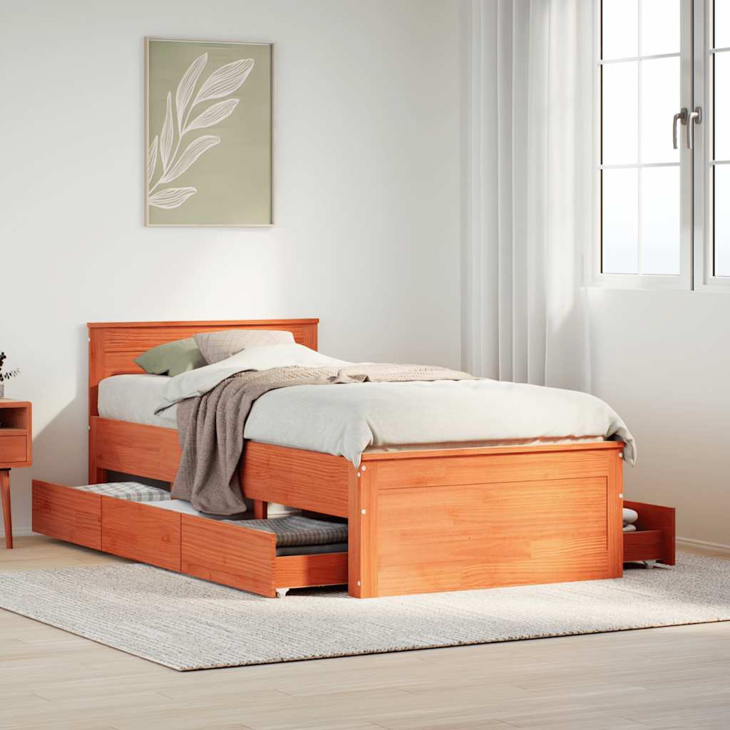 Bedframe met hoofdbord zonder matras hout wasbruin 90x190 cm is nu te koop bij PeponiXL, paradijselijk wonen!