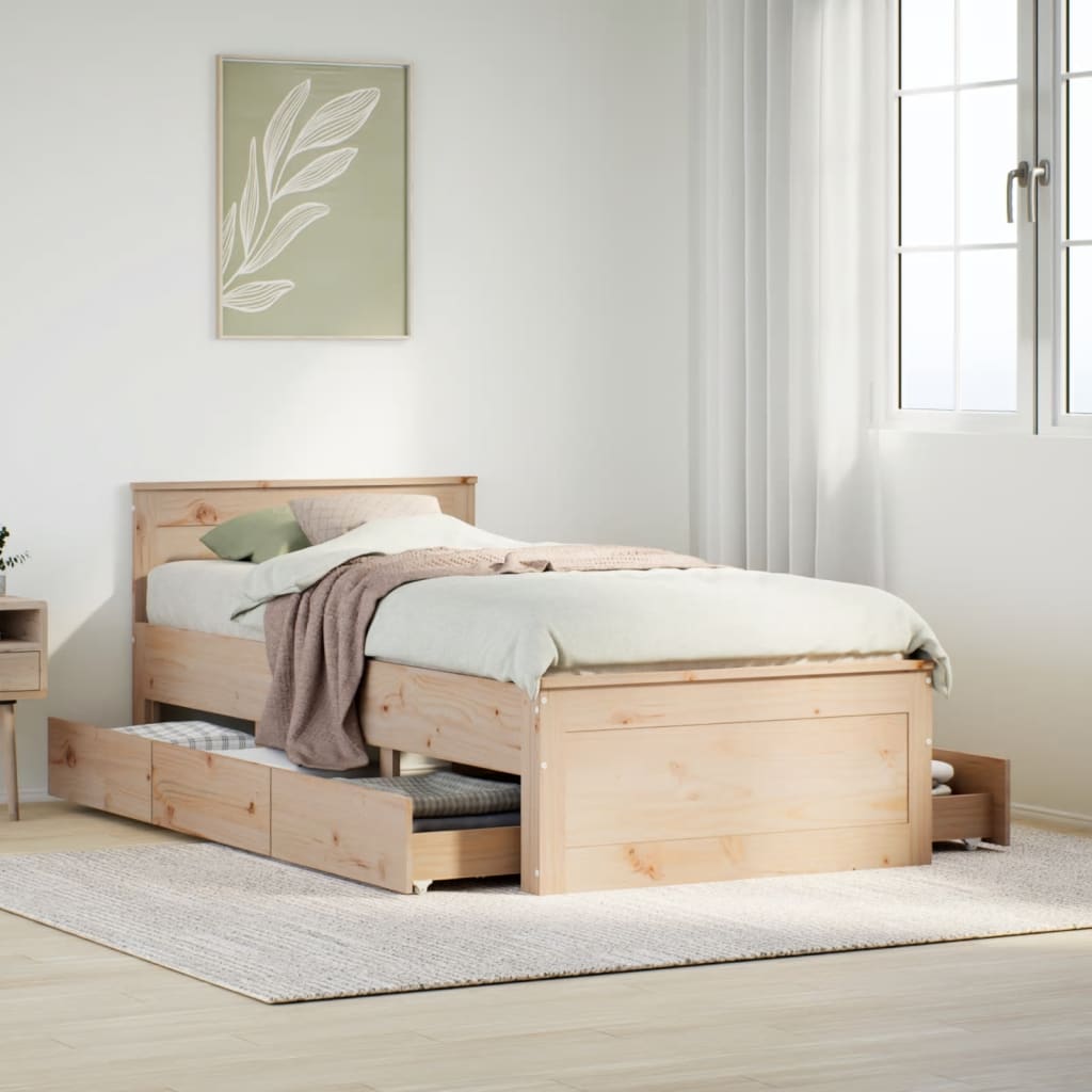 Bedframe met hoofdbord zonder matras grenenhout 75x190 cm is nu te koop bij PeponiXL, paradijselijk wonen!