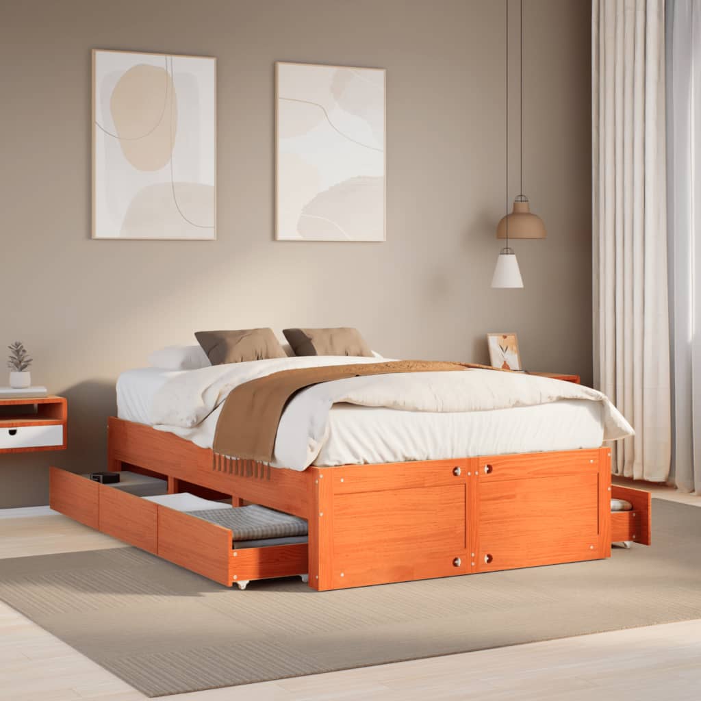 Bedframe zonder matras met lades grenenhout wasbruin 120x190 cm is nu te koop bij PeponiXL, paradijselijk wonen!