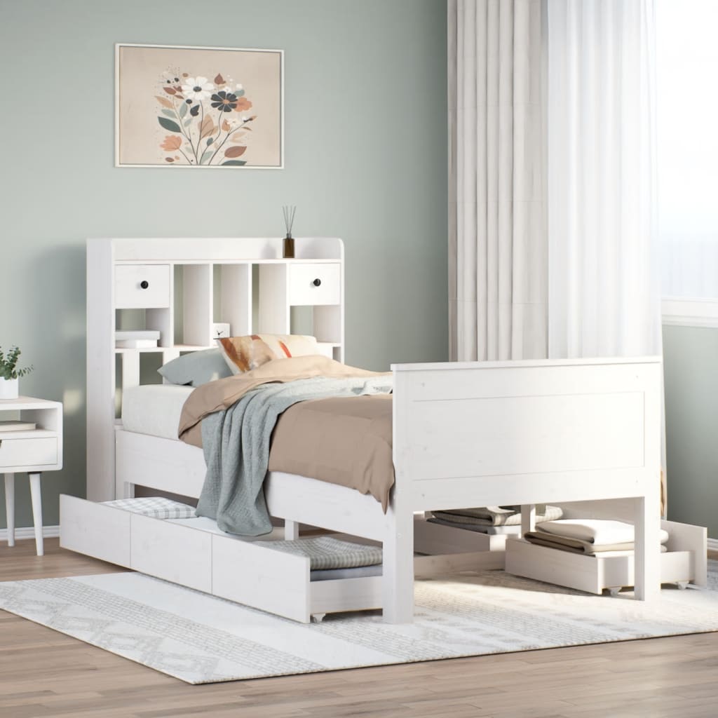 Bed met boekenkast zonder matras grenenhout wit 90x190 cm is nu te koop bij PeponiXL, paradijselijk wonen!