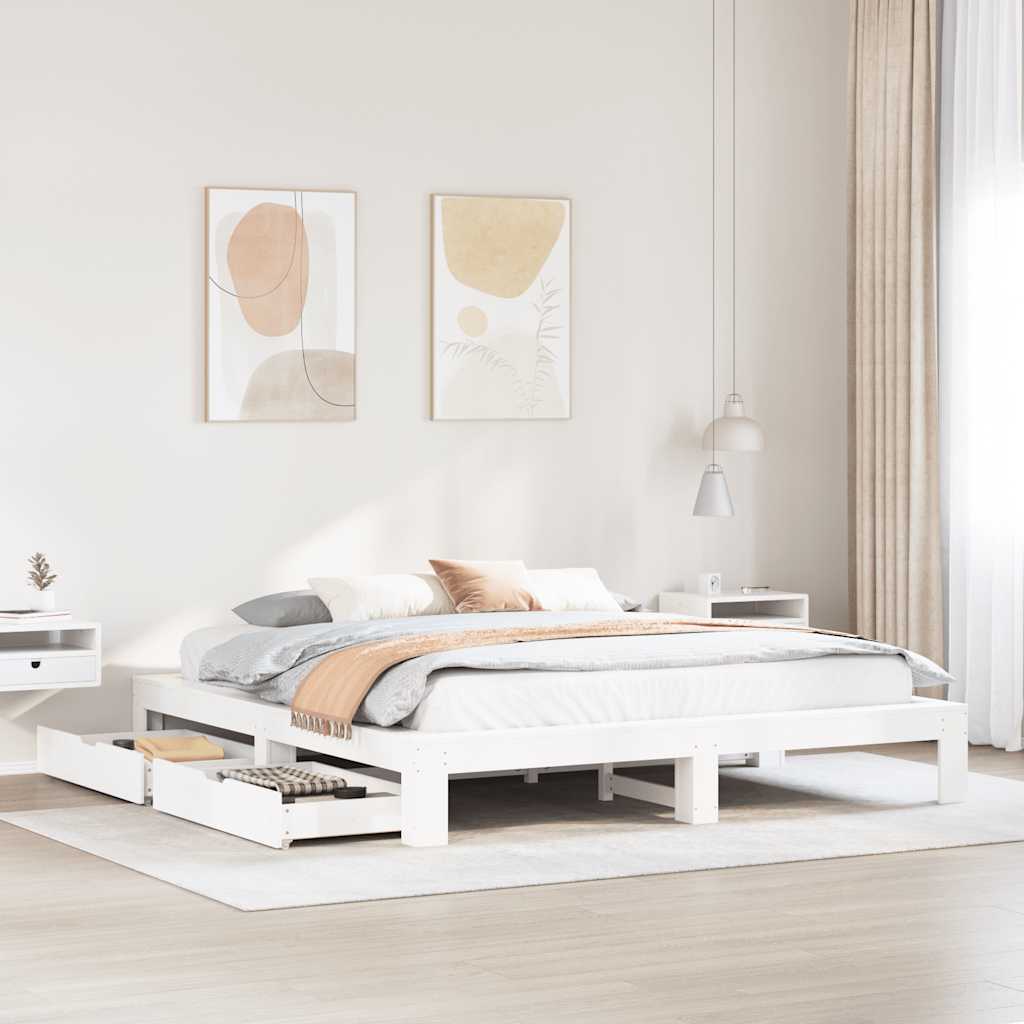 Bedframe zonder matras massief grenenhout wit 200x200 cm is nu te koop bij PeponiXL, paradijselijk wonen!
