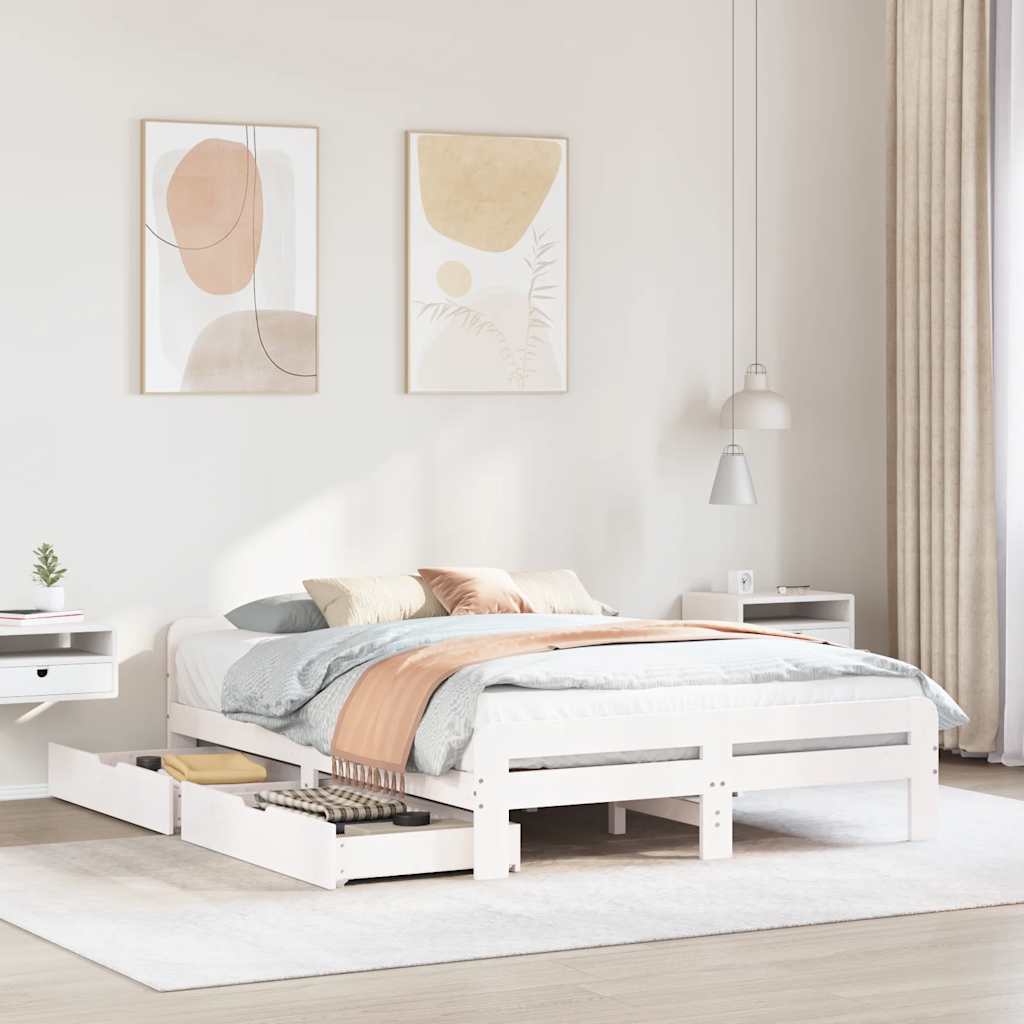 Bedframe zonder matras massief grenenhout wit 140x200 cm is nu te koop bij PeponiXL, paradijselijk wonen!
