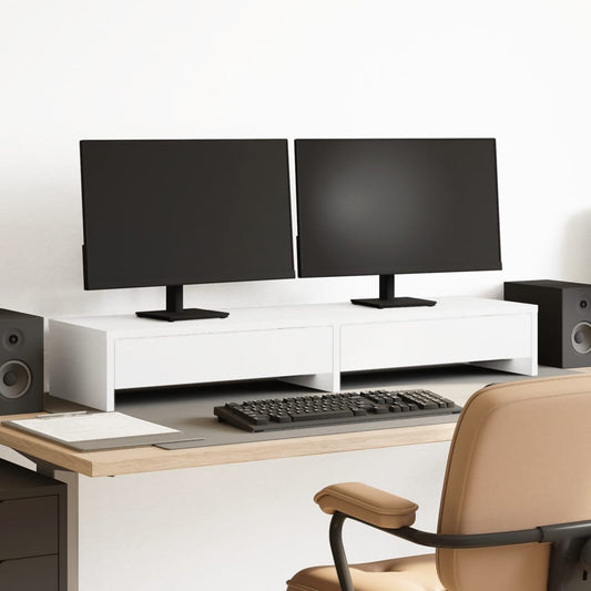 Monitorstandaard met lades wit 100x27x15 cm bewerkt hout is nu te koop bij PeponiXL, paradijselijk wonen!