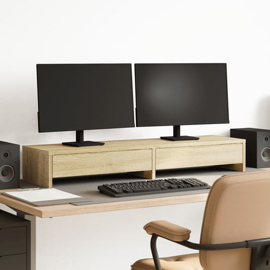 Monitorstandaard met lades Sonoma eiken 100x27x15 cm bewerkt hout is nu te koop bij PeponiXL, paradijselijk wonen!