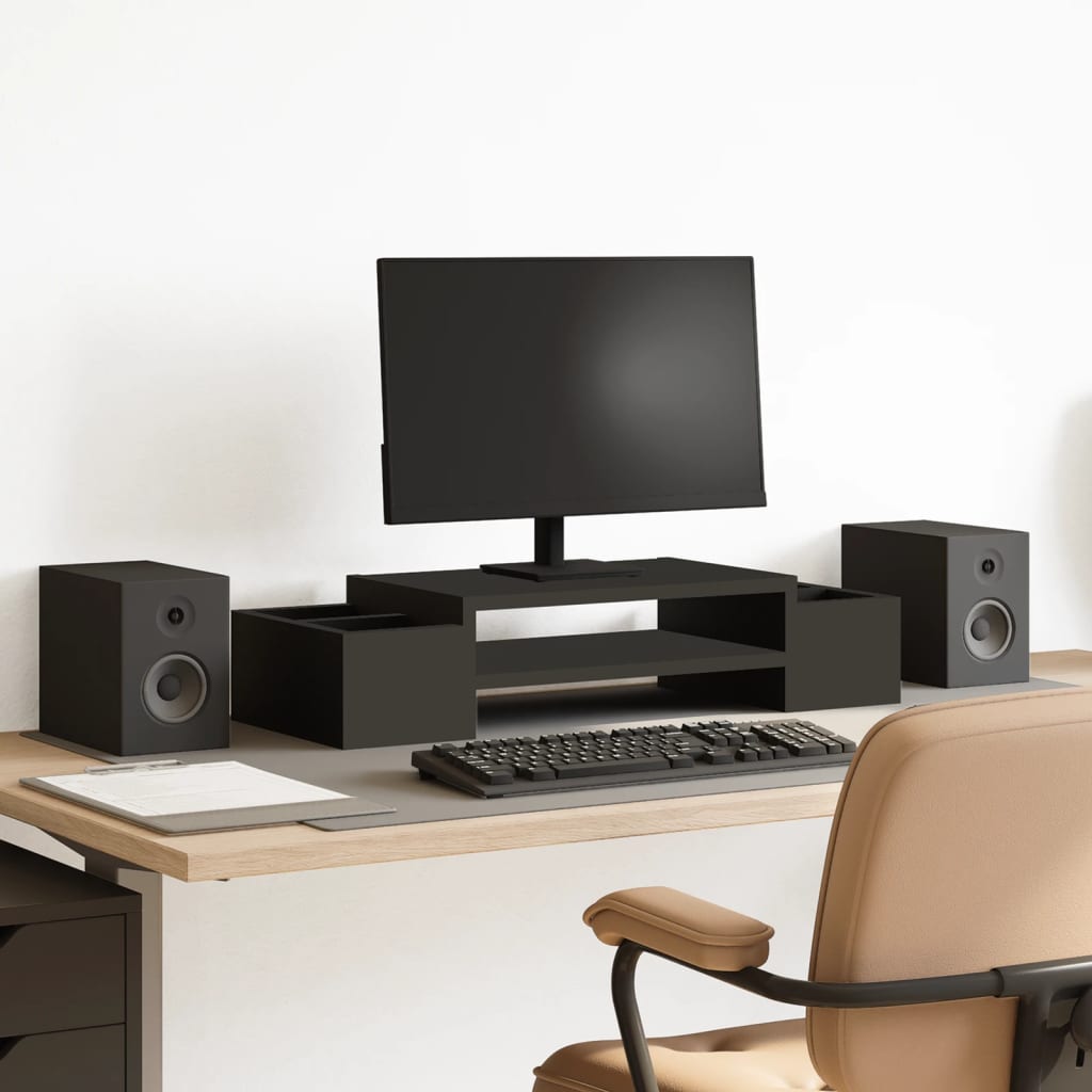 Monitorstandaard met opbergruimte 70x27x15 cm hout zwart is nu te koop bij PeponiXL, paradijselijk wonen!