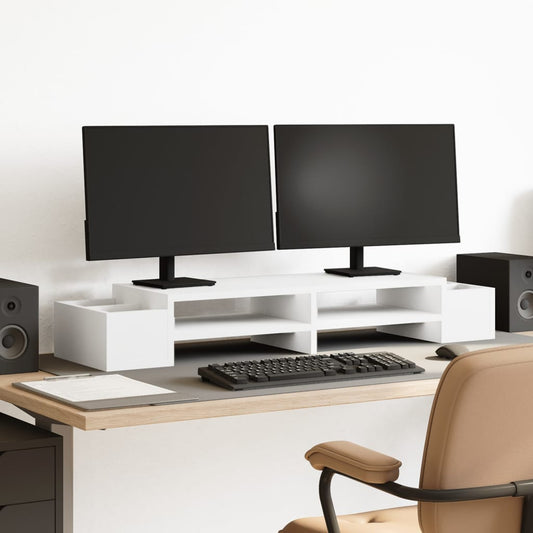 Monitorstandaard met opbergruimte 100x27x15 cm bewerkt hout wit is nu te koop bij PeponiXL, paradijselijk wonen!