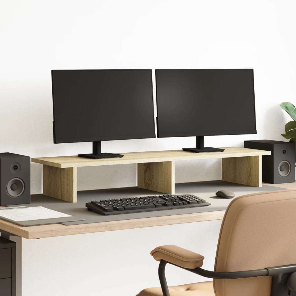 Monitorstandaard 100x27x15 cm bewerkt hout sonoma eikenkleurig is nu te koop bij PeponiXL, paradijselijk wonen!