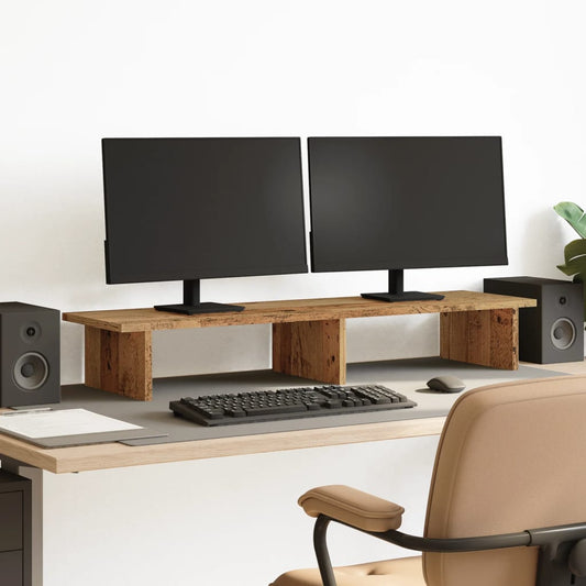 Monitorstandaard 100x27x15 cm bewerkt hout oud houtkleurig is nu te koop bij PeponiXL, paradijselijk wonen!