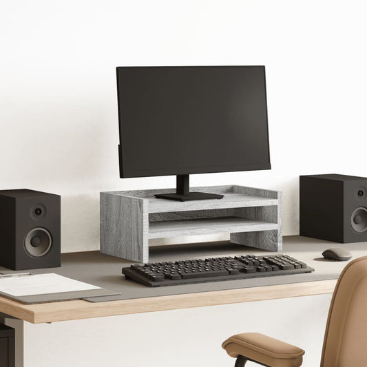 Monitorstandaard 42x24x16 cm bewerkt hout grijs sonoma eiken is nu te koop bij PeponiXL, paradijselijk wonen!