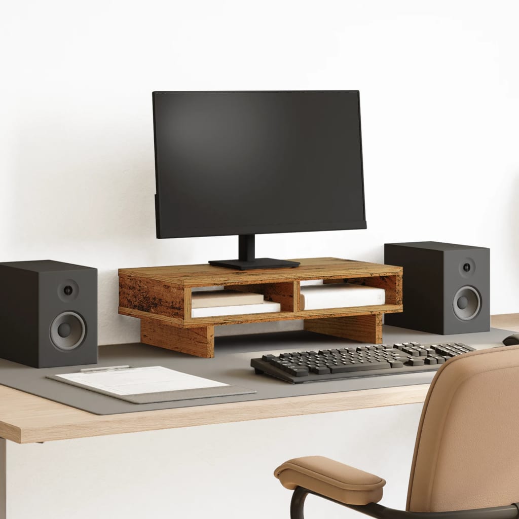 Monitorstandaard 50x27x15 cm bewerkt hout oud houtkleurig is nu te koop bij PeponiXL, paradijselijk wonen!