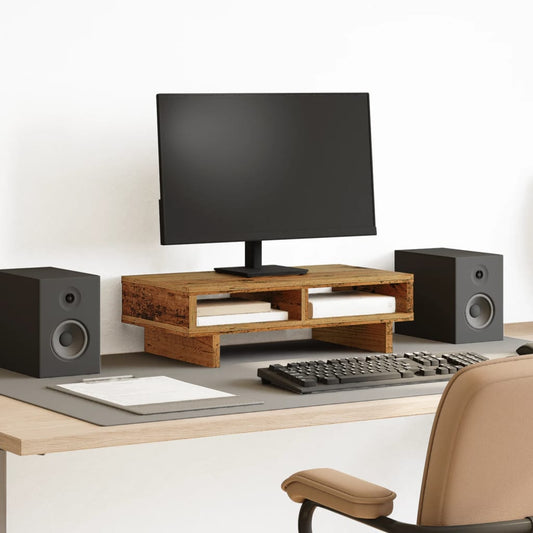 Monitorstandaard 50x27x15 cm bewerkt hout oud houtkleurig is nu te koop bij PeponiXL, paradijselijk wonen!