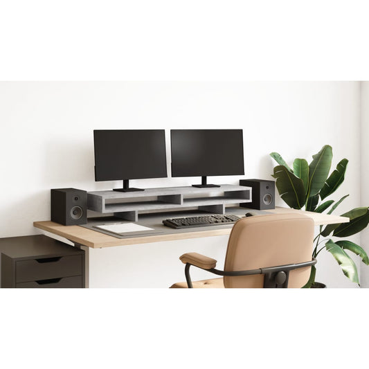 Monitorstandaard 100x27x15 cm bewerkt hout betongrijs is nu te koop bij PeponiXL, paradijselijk wonen!