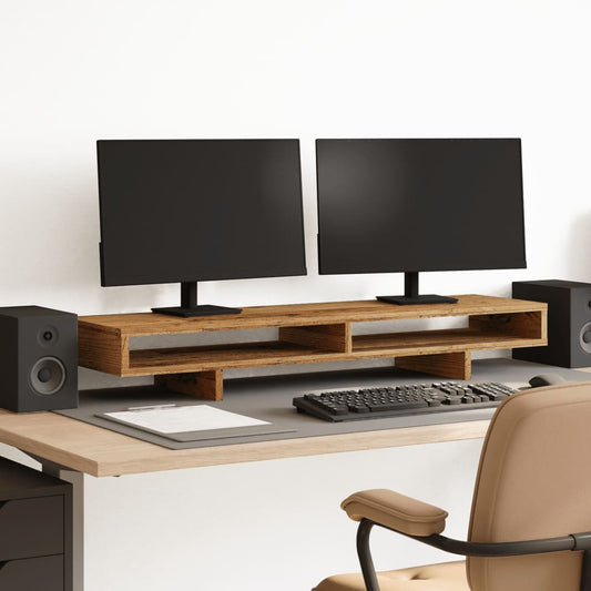 Monitorstandaard 100x27x15 cm bewerkt hout oud houtkleurig is nu te koop bij PeponiXL, paradijselijk wonen!