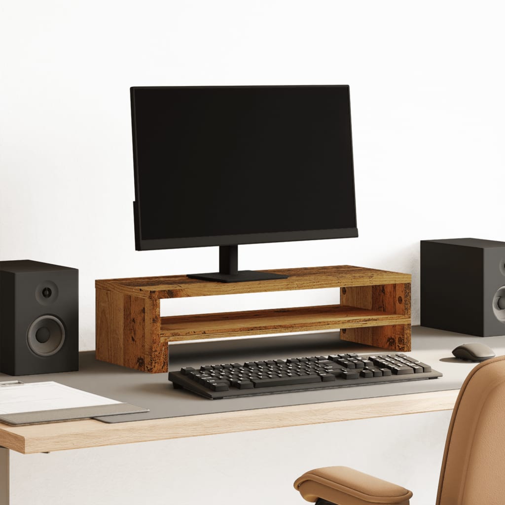 Monitorstandaard 54x22x15 cm bewerkt hout oud houtkleurig is nu te koop bij PeponiXL, paradijselijk wonen!