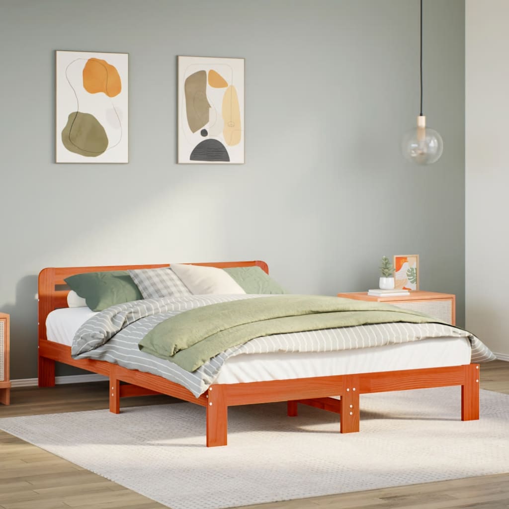 Bedframe zonder matras massief grenenhout wasbruin 140x200 cm is nu te koop bij PeponiXL, paradijselijk wonen!