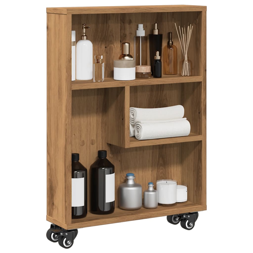Opbergtrolley smal 48x13x68 cm bewerkt hout artisanaal eiken is nu te koop bij PeponiXL, paradijselijk wonen!