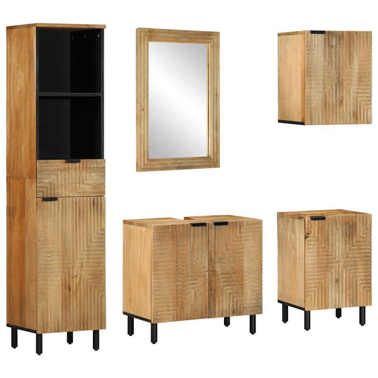 5-delige Badkamermeubelset massief mango bruin is nu te koop bij PeponiXL, paradijselijk wonen!