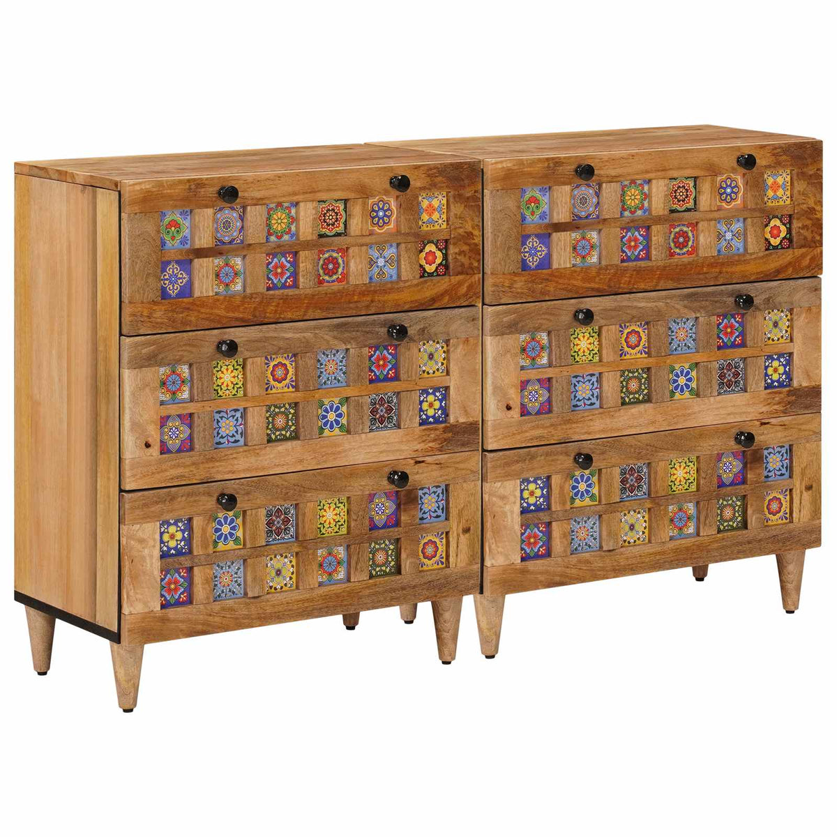 Dressoir 2 pcs Naturel 60 x 33 x 75 cm Massief Mango Hout is nu te koop bij PeponiXL, paradijselijk wonen!