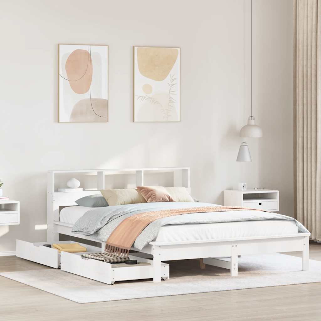 Bed met boekenkast zonder matras grenenhout wit 150x200 cm is nu te koop bij PeponiXL, paradijselijk wonen!