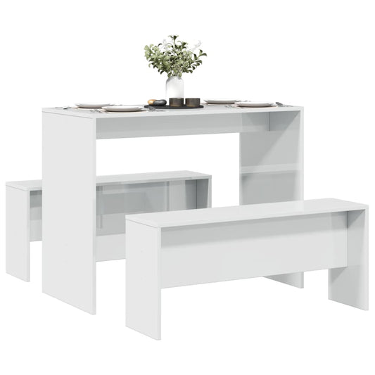 3-delige Eettafel en bankenset bewerkt hout hoogglans wit is nu te koop bij PeponiXL, paradijselijk wonen!