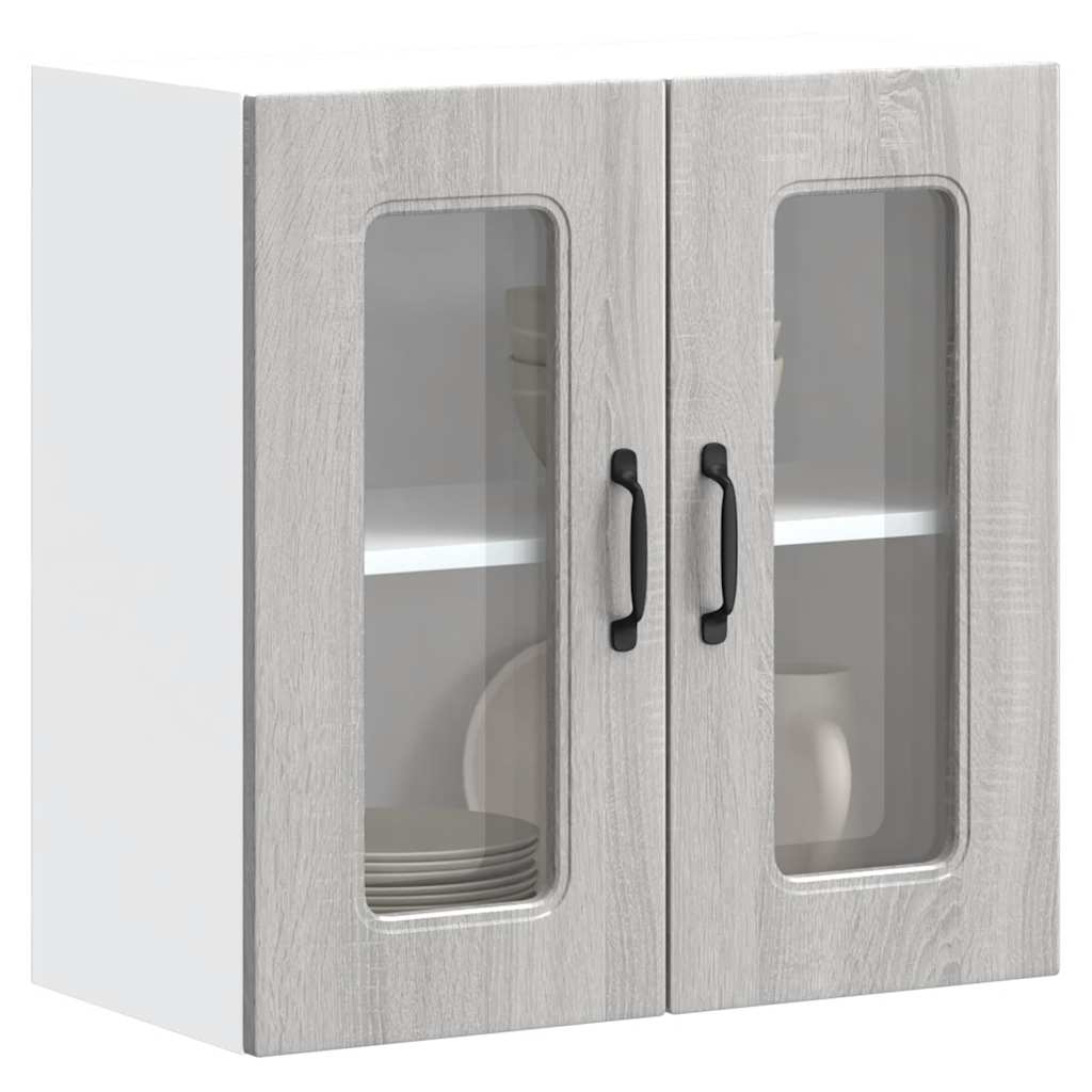 Keukenbovenkast met glazen deur Kalmar bewerkt hout grijs sonoma eiken is nu te koop bij PeponiXL, paradijselijk wonen!