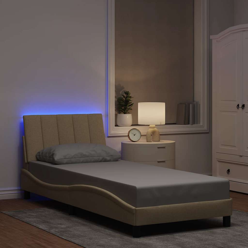 Bedframe zonder matras "Hanko" 90x190 cm stof crèmekleurig is nu te koop bij PeponiXL, paradijselijk wonen!