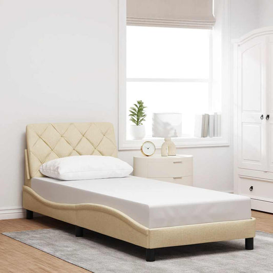 Bedframe zonder matras 90x190 cm stof crèmekleurig is nu te koop bij PeponiXL, paradijselijk wonen!