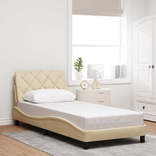 Bedframe zonder matras 90x200 cm stof crèmekleurig is nu te koop bij PeponiXL, paradijselijk wonen!